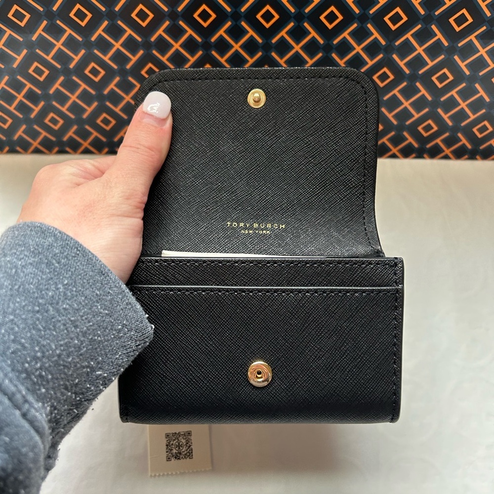 Tory Burch Black Saffiano Leather Key & Card Holder with Gold Hardware - Picture 8 of 10